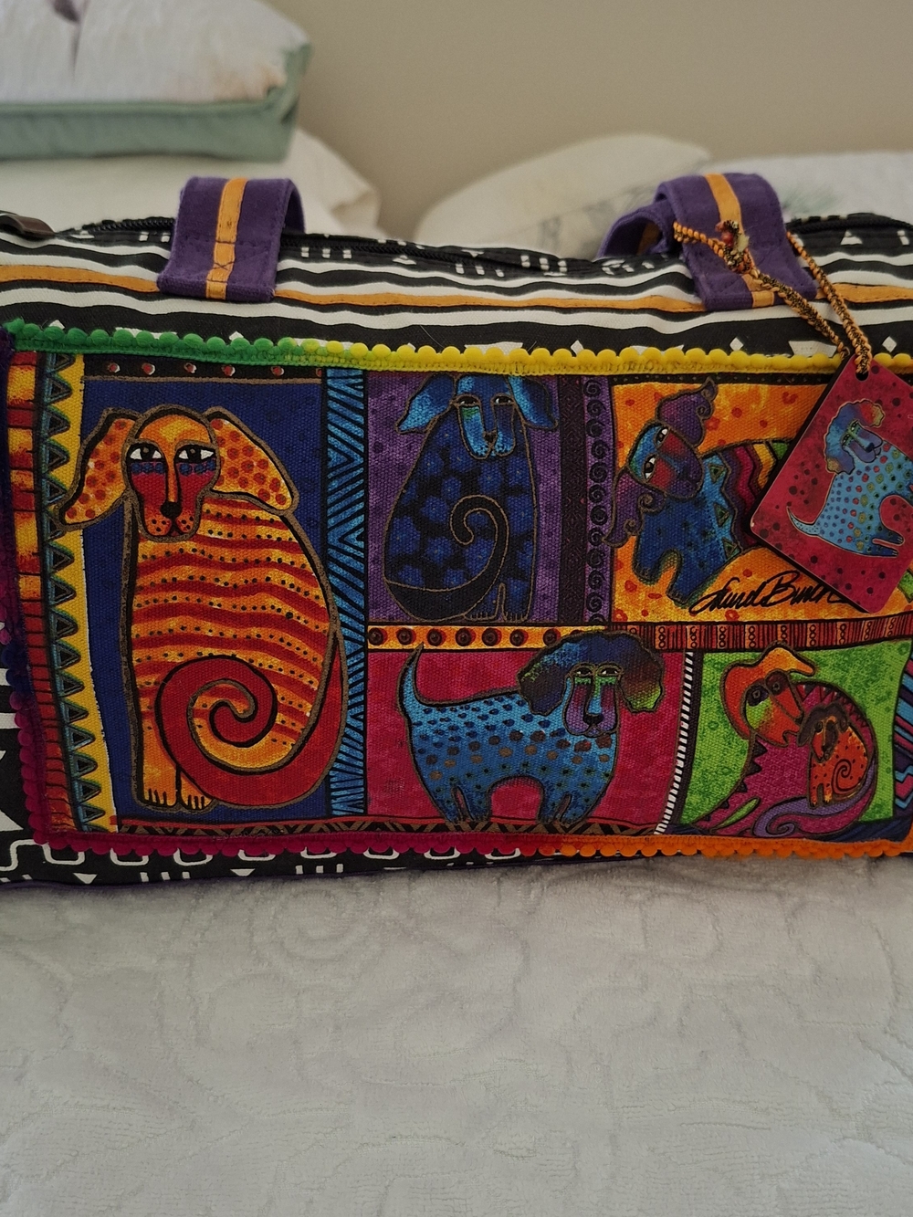 Laurel Burch Colorful Dog Tails Patchwork Weekender Bag - Multicolor